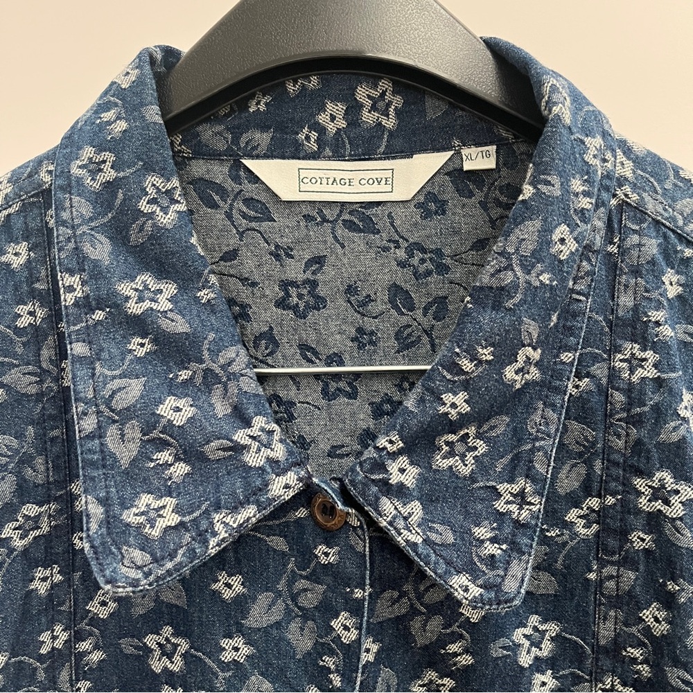 Vintage Cottage Cove floral denim jacket XL blue cottagecore grandmacore shacket - Picture 4 of 8